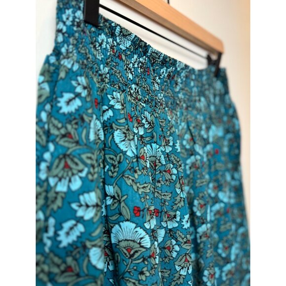 Wide-Leg Floral Pants By Band Of The Free - Deep Teal Aqua - Picture 6 of 9